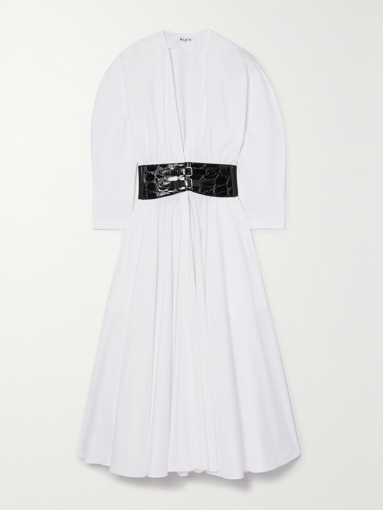 Alaïa Womens Spiral-belt Pleated Cotton-poplin Mini Dress Blanc In White