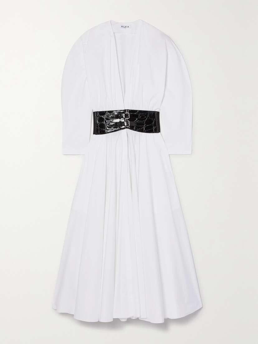 Alaïa Archetypes Belted Gathered Cotton-poplin Midi Dress