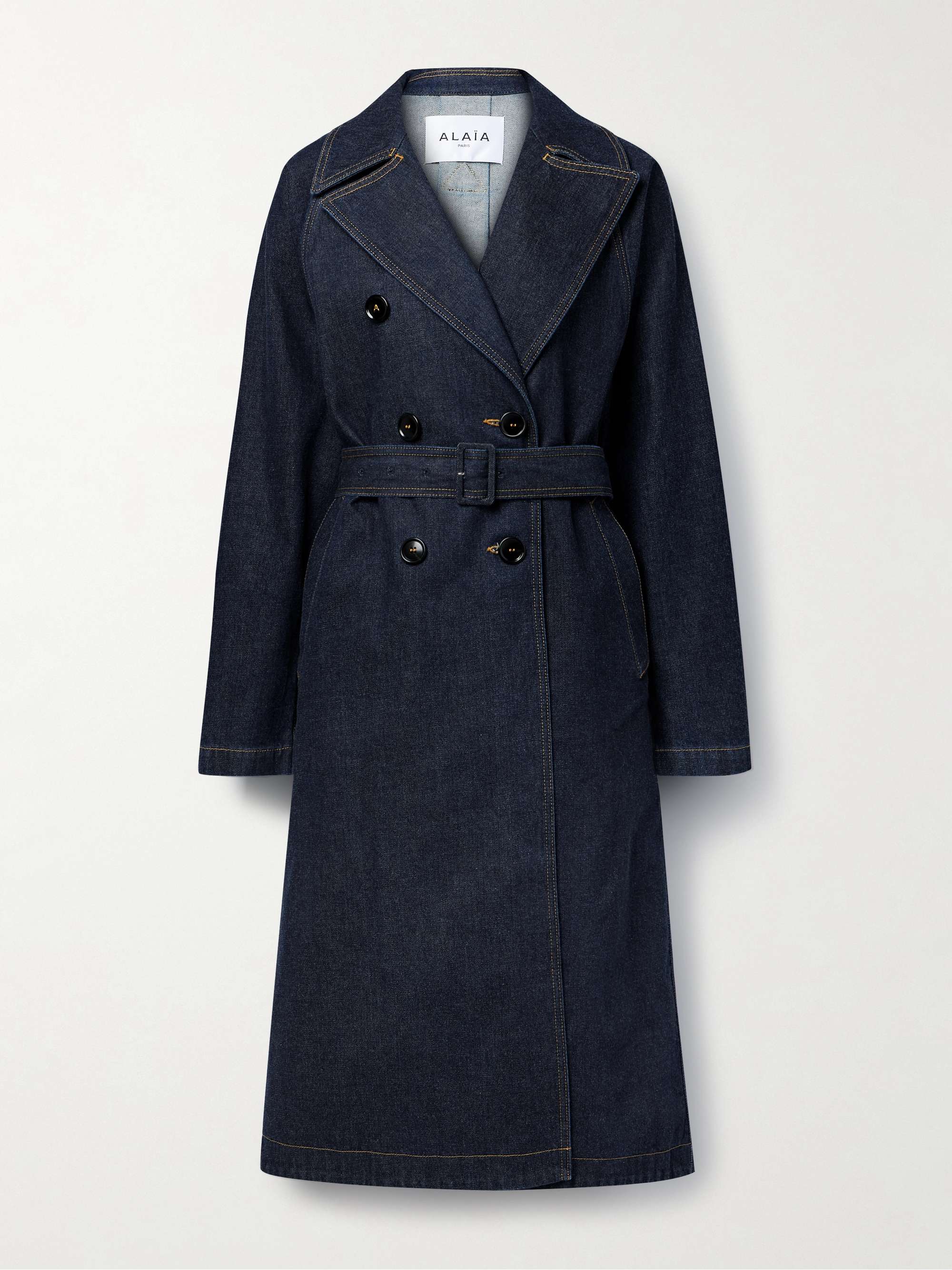 ALAÏA Archetypes double-breasted belted denim trench coat | NET-A-PORTER