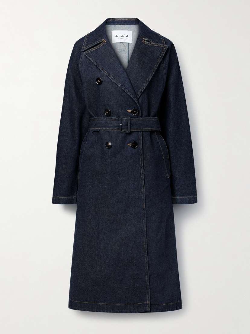 Alaïa Archetypes Double-breasted Belted Denim Trench Coat
