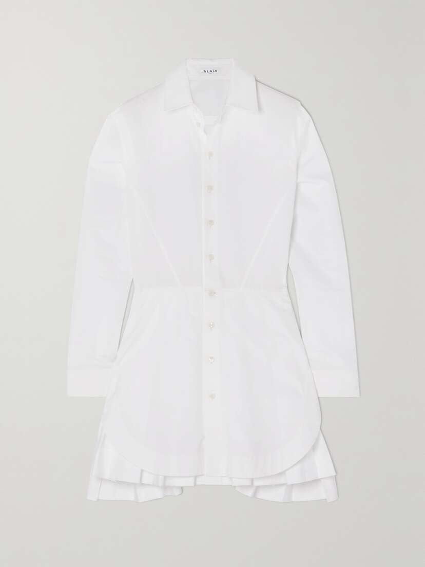 Alaïa Archetypes Layered Pleated Cotton-blend Poplin Mini Shirt Dress
