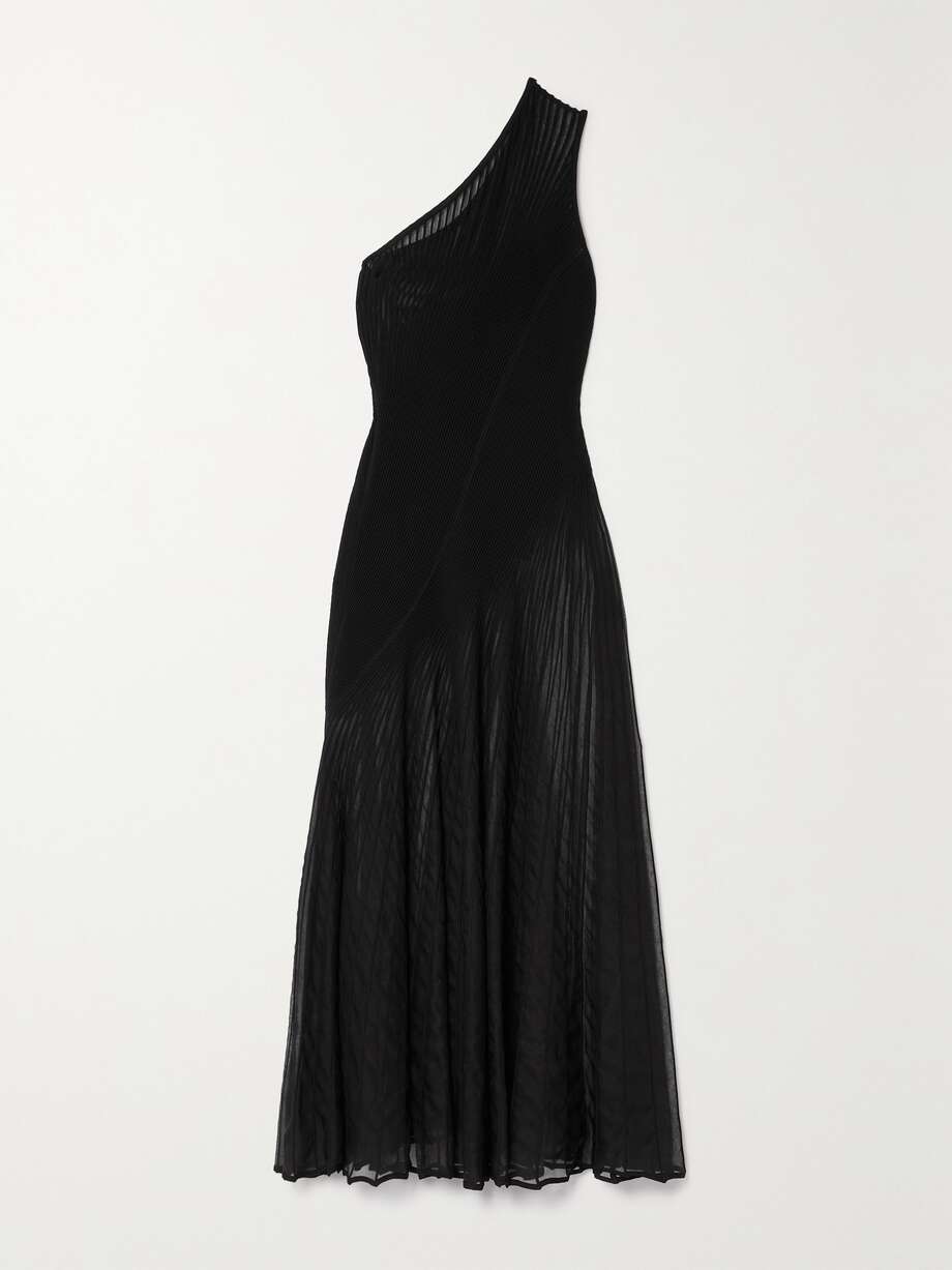 archetypes asymmetric one-shoulder ribbed-knit midi dress