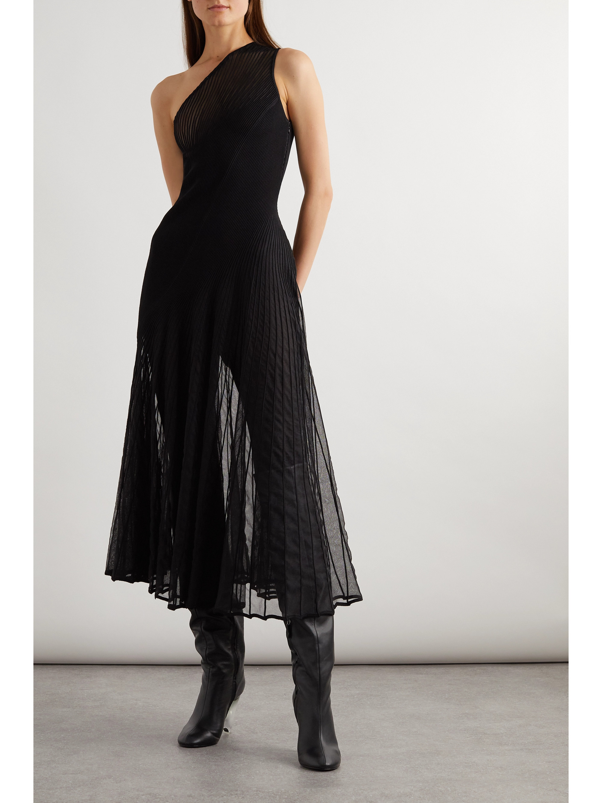 navy blue dress for baby girl ALAÏA Asymmetrical crepe-jersey midi dress