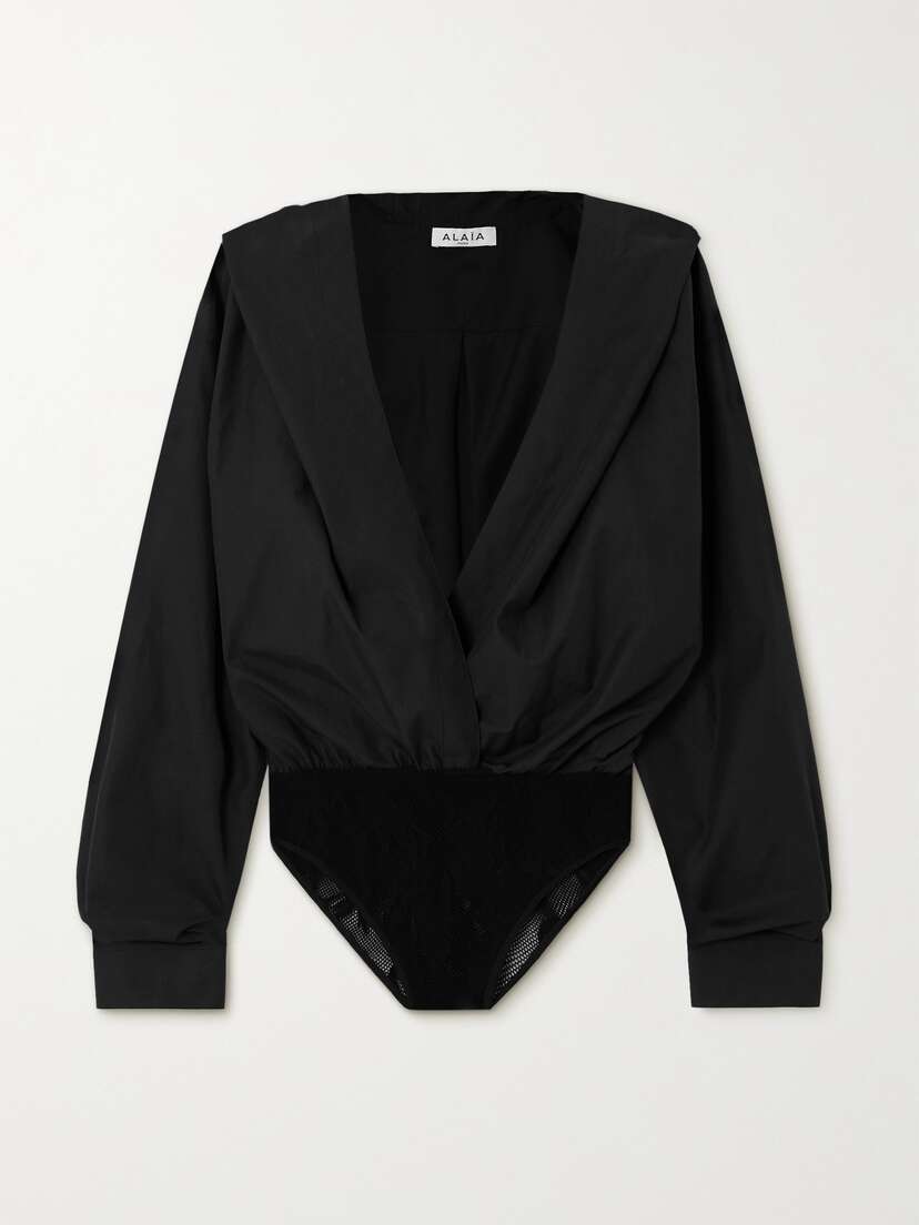 Alaïa Archetypes Lace-trimmed Cotton-poplin Hooded Bodysuit