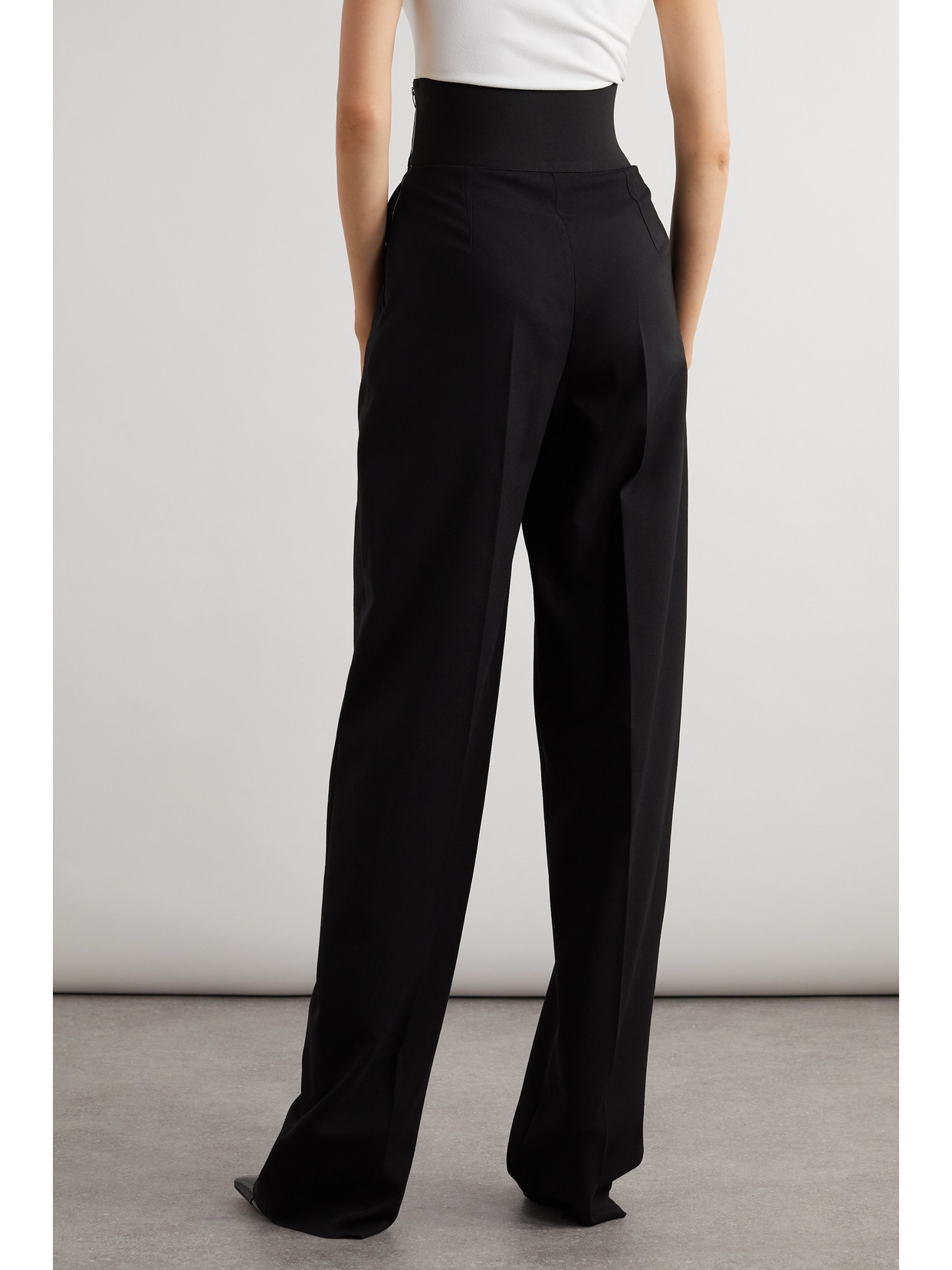 Alaïa Archetypes Belted Wool-blend Gabardine Wide-leg Pants In Black