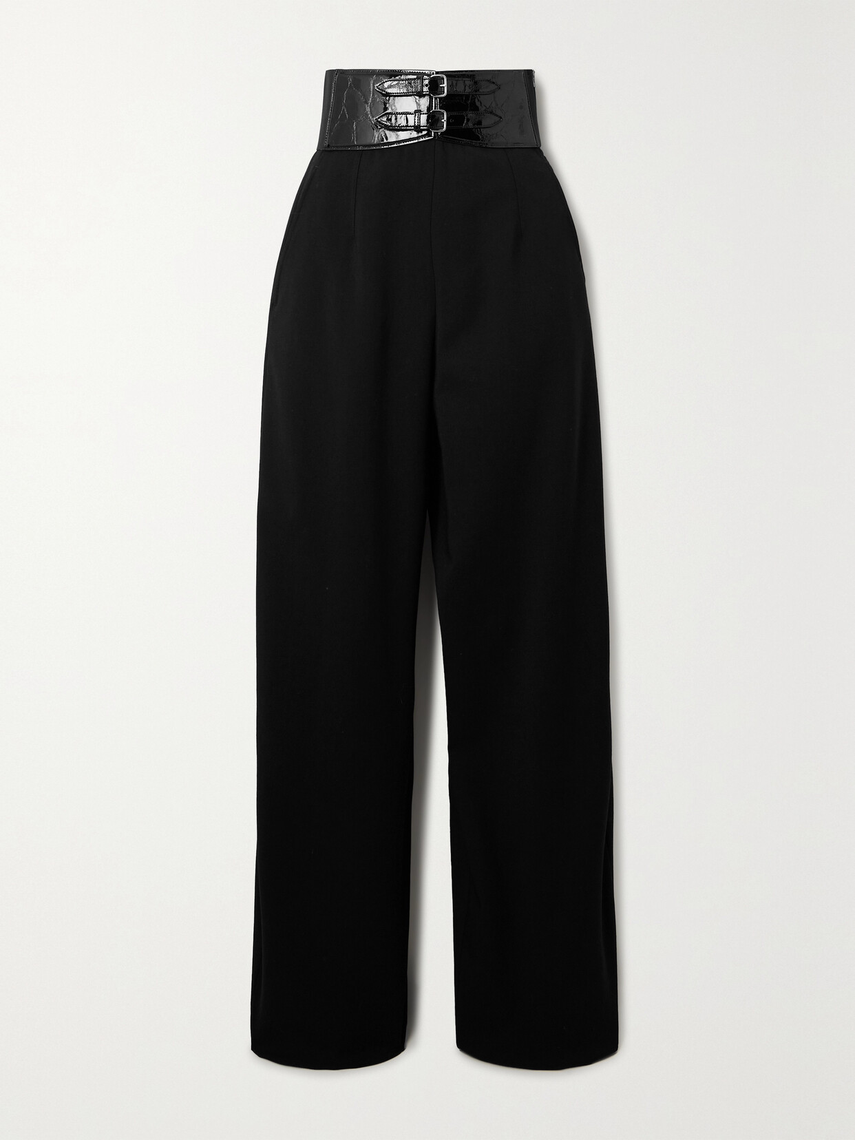 Alaïa Archetypes Belted Wool-blend Gabardine Wide-leg Pants In Black