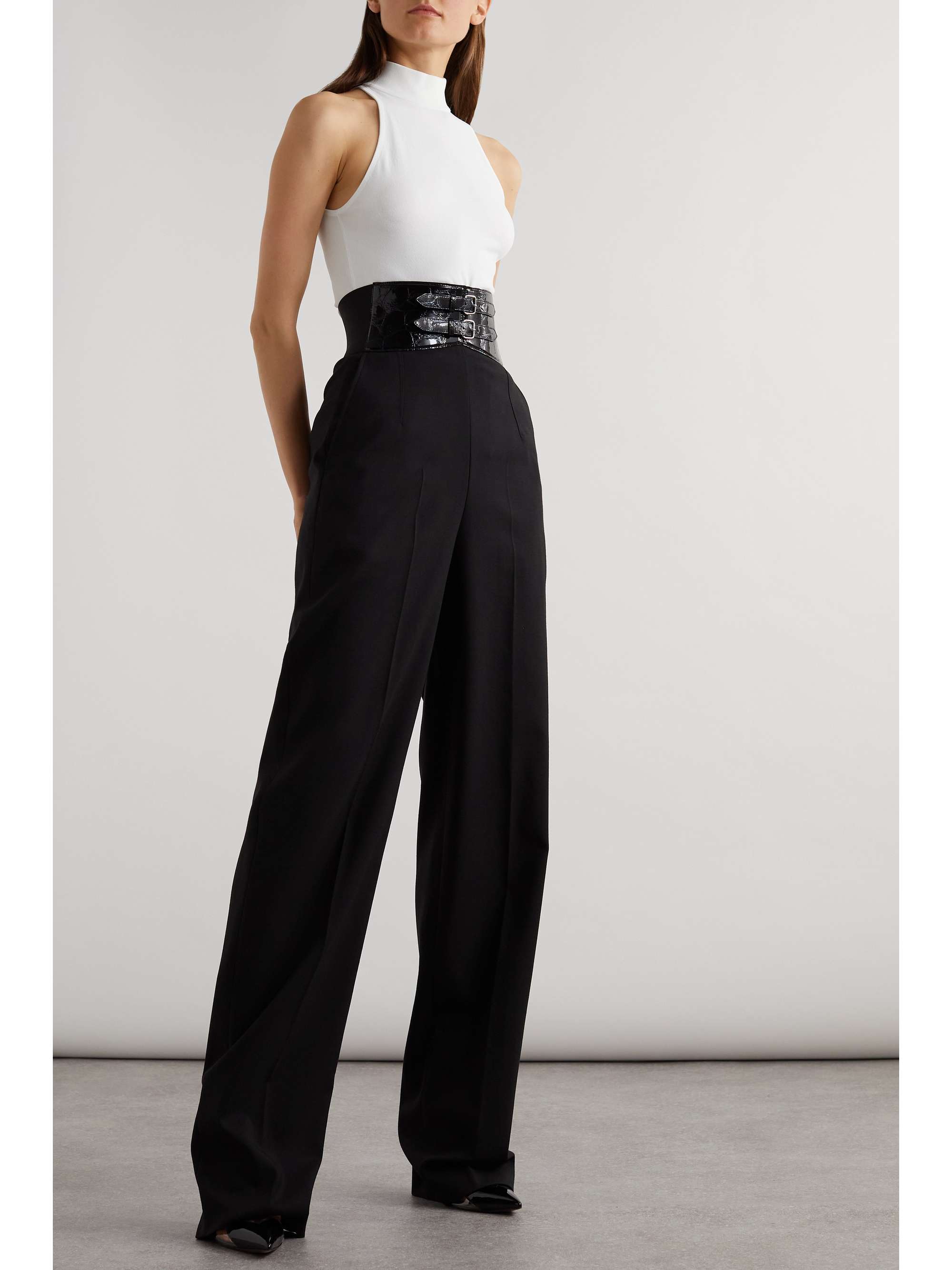 ALAÏA Archetypes belted wool-blend gabardine wide-leg pants