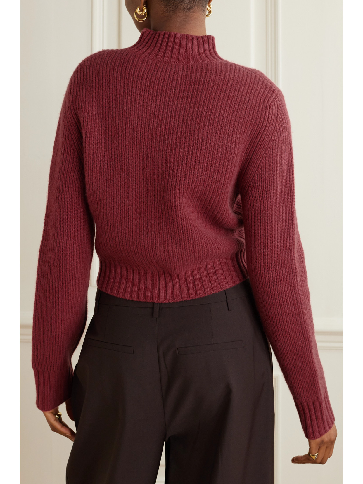 Le Kasha Chiba Cropped Ribbed Organic Cashmere Sweater In Red