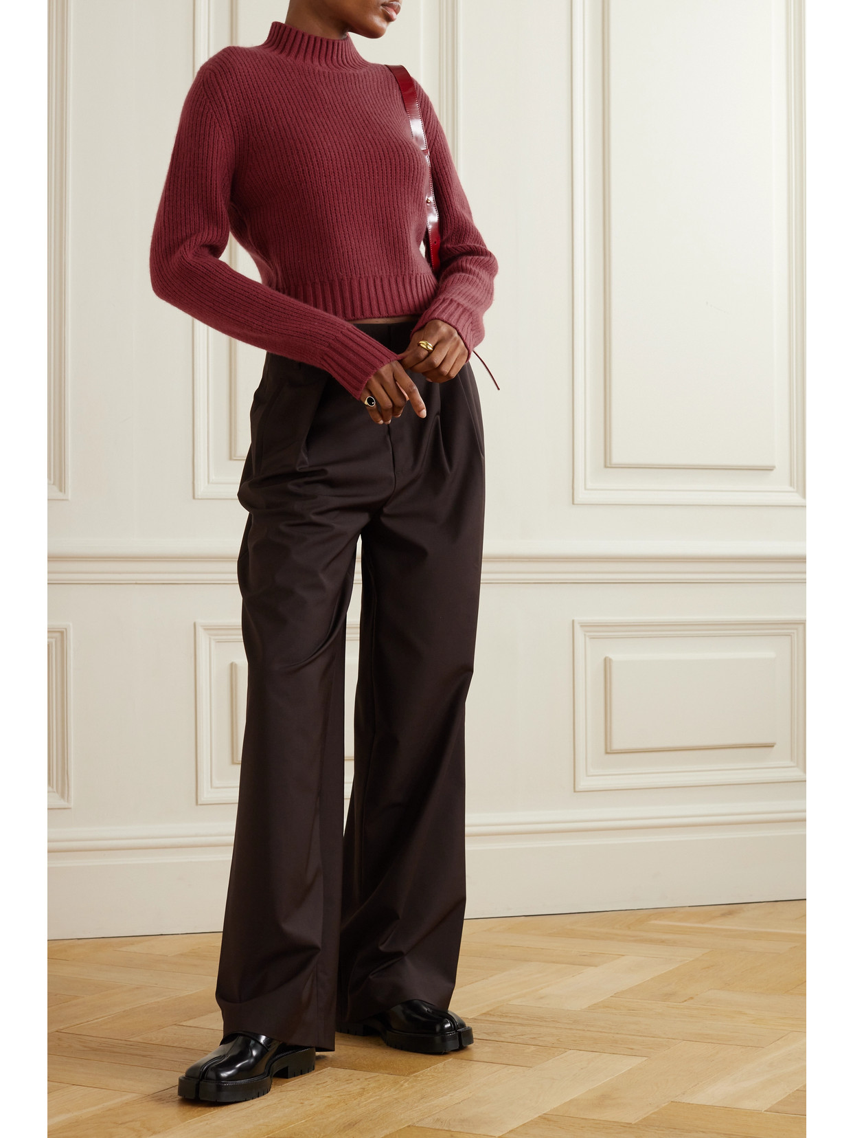 Le Kasha Chiba Cropped Ribbed Organic Cashmere Sweater In Red