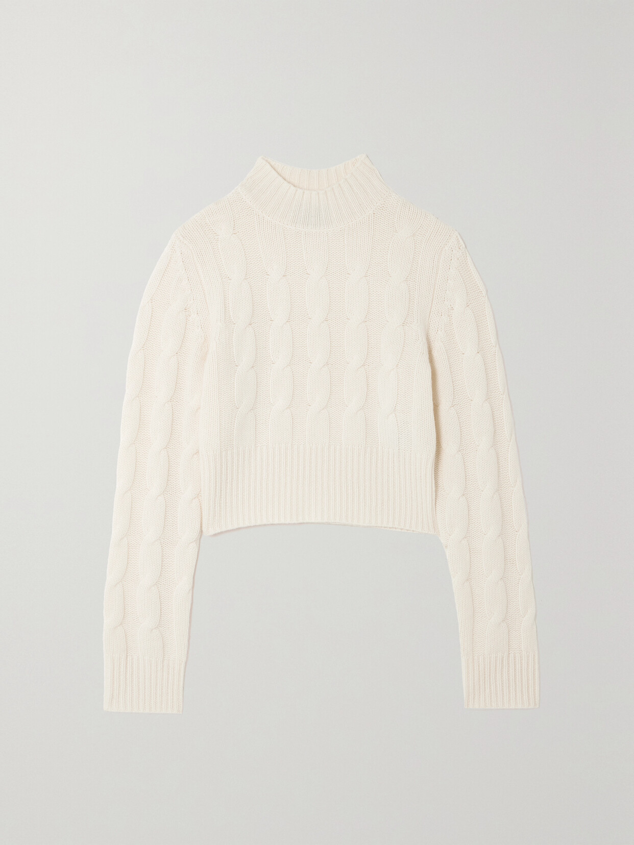 Le Kasha Murano Cropped Cable-knit Organic Cashmere Turtleneck Sweater In White