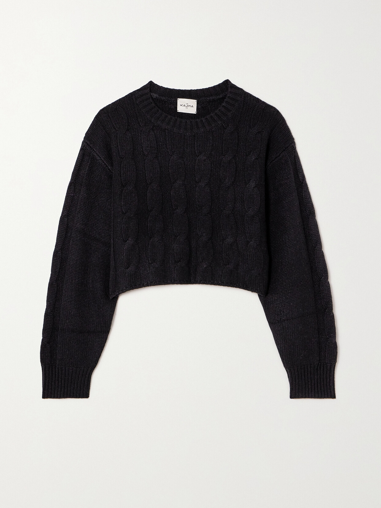 Le Kasha Judecca Cropped Cable-knit Organic Cashmere Sweater In Black