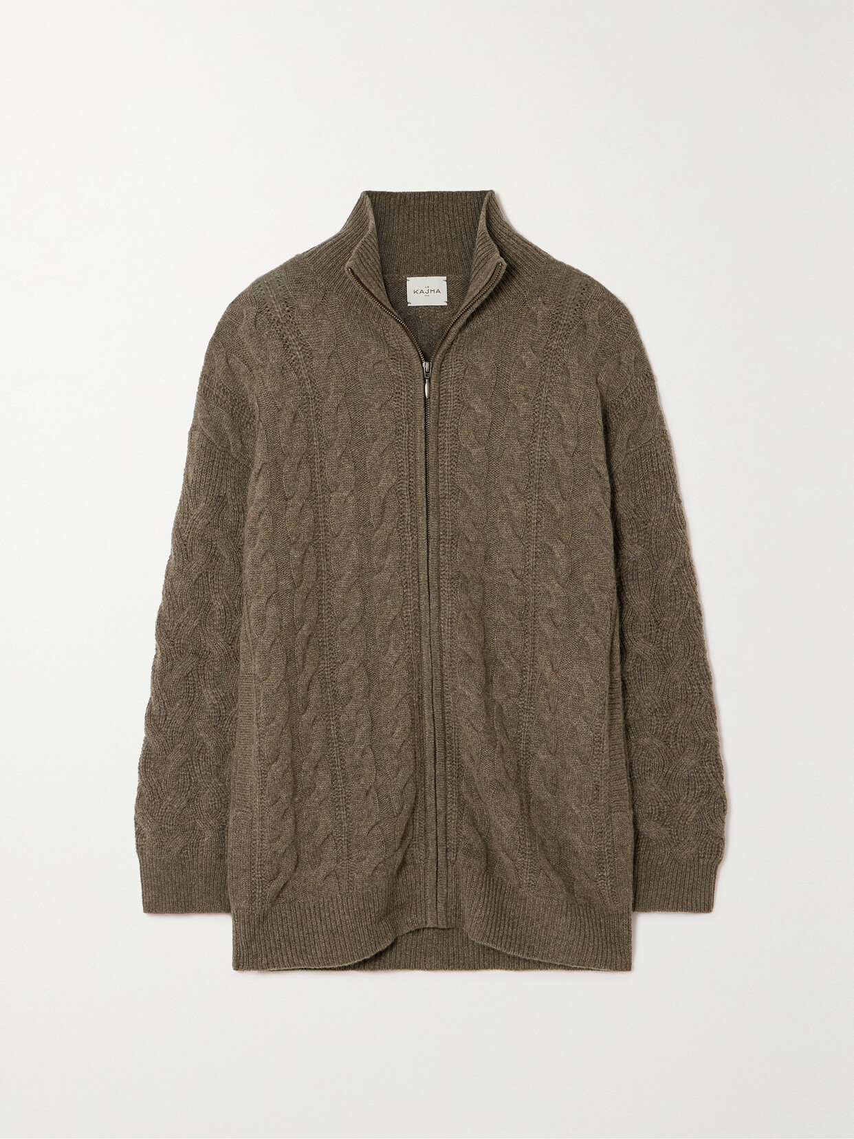 Le Kasha Akita Cable-knit Organic Cashmere Cardigan In Green