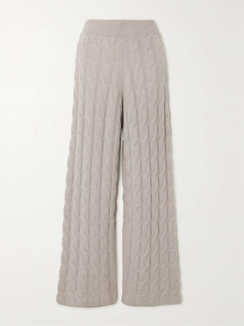 Le Kasha Trevise Cable-knit Organic Cashmere Wide-leg Pants