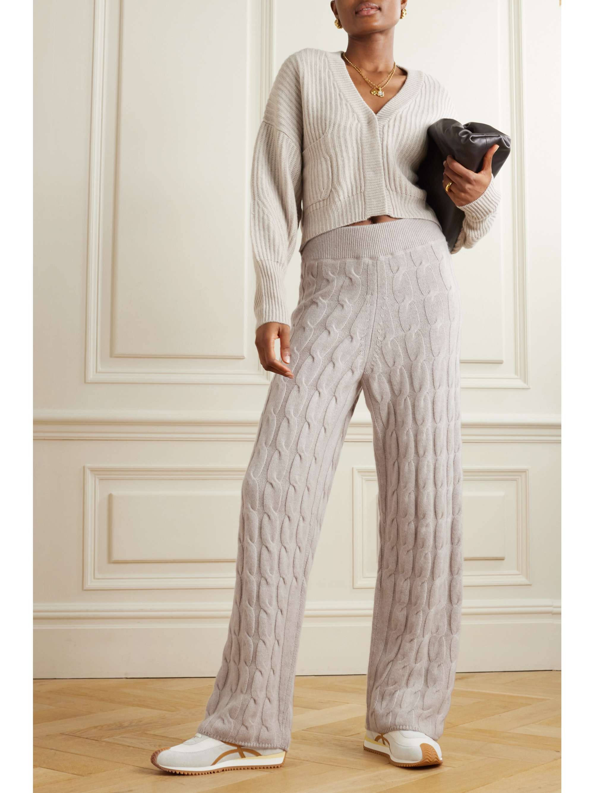 Trevise cable-knit organic cashmere wide-leg pants