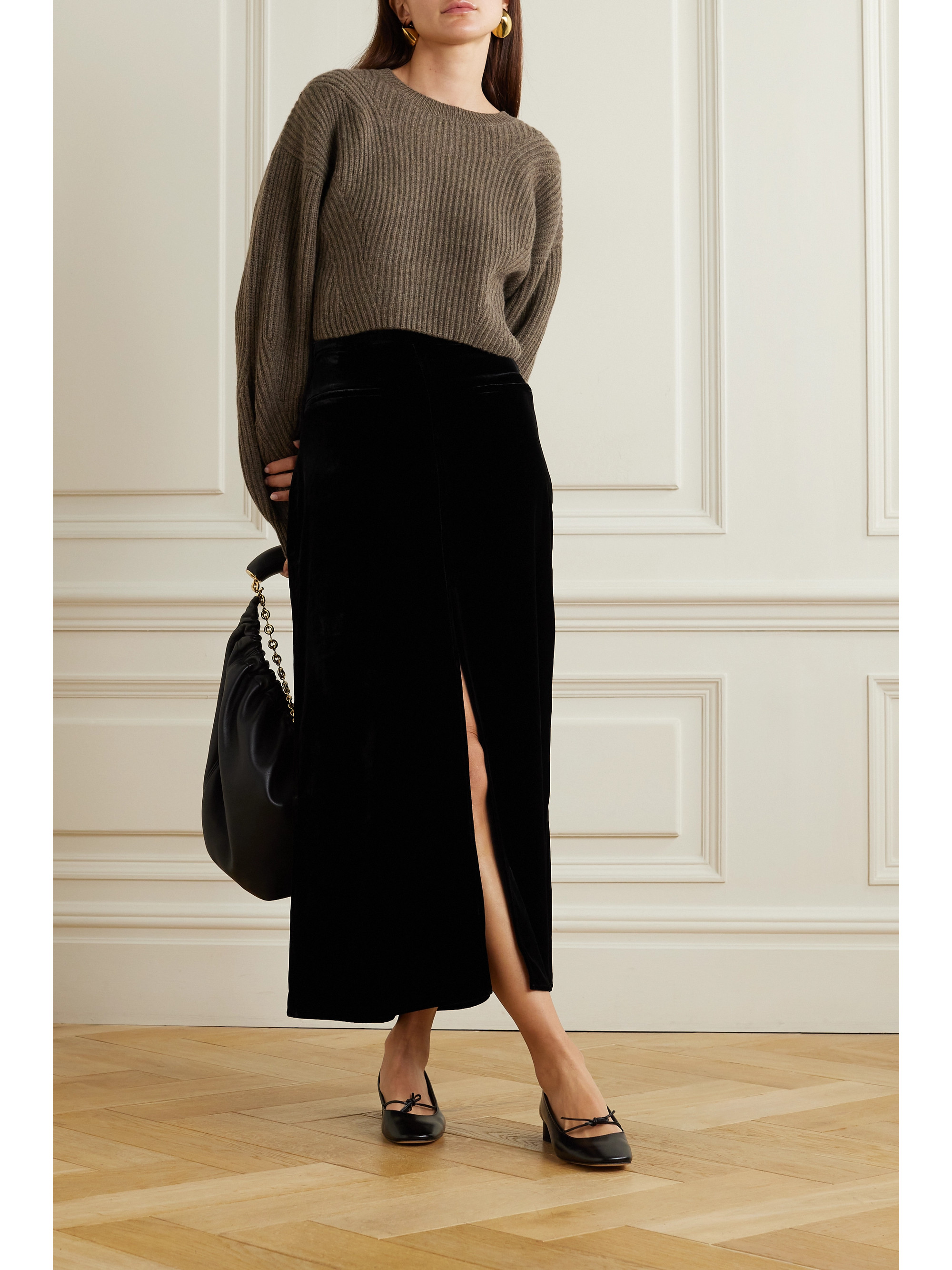 Le Kasha Castello velvet midi skirt