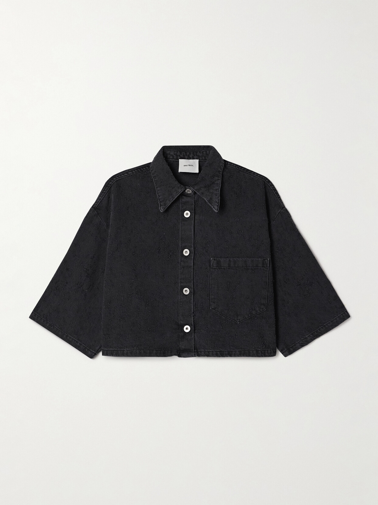 HALFBOY - Cropped Distressed Denim Shirt - Black