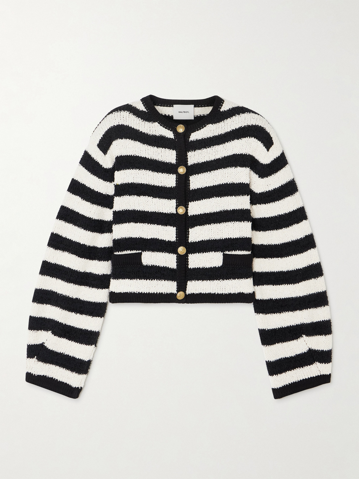 Halfboy Alice Striped Cotton-blend Cardigan In Black