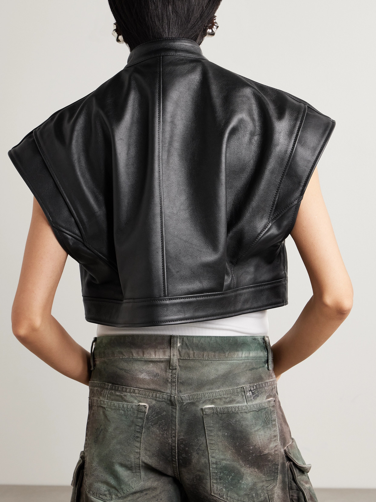 Halfboy Cropped Leather Vest In Black