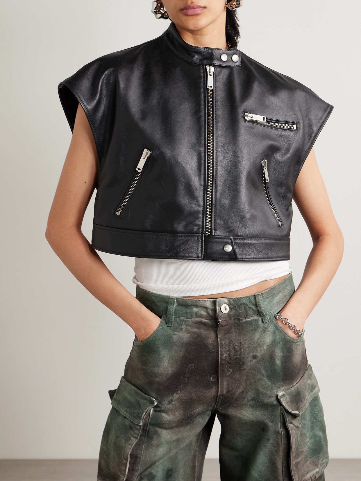 Halfboy Cropped Leather Vest In Black