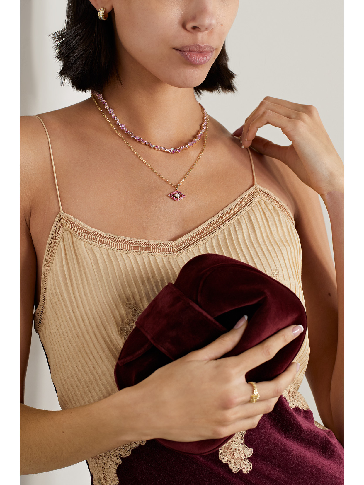 Sydney Evan Evil Eye 14-karat Gold, Pearl And Sapphire Necklace In Gold