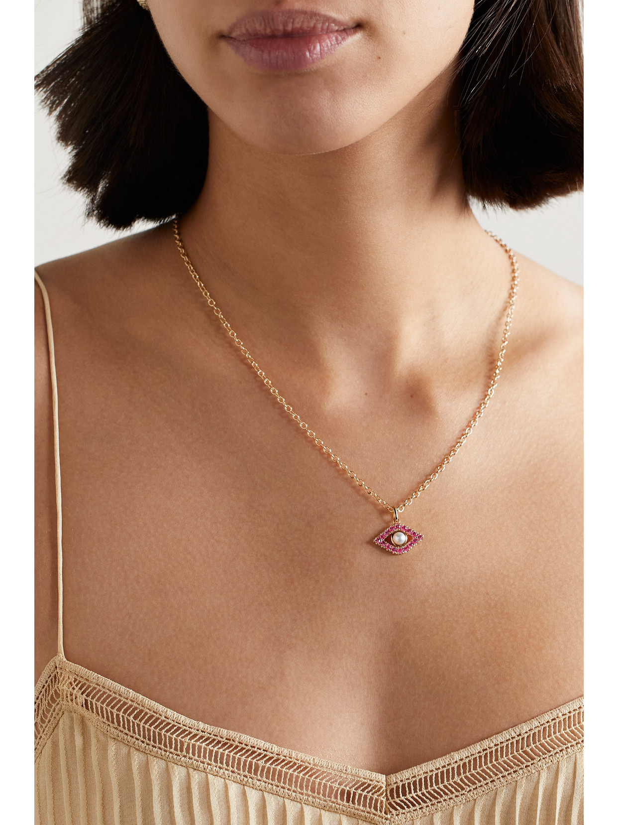 Sydney Evan Evil Eye 14-karat Gold, Pearl And Sapphire Necklace In Gold