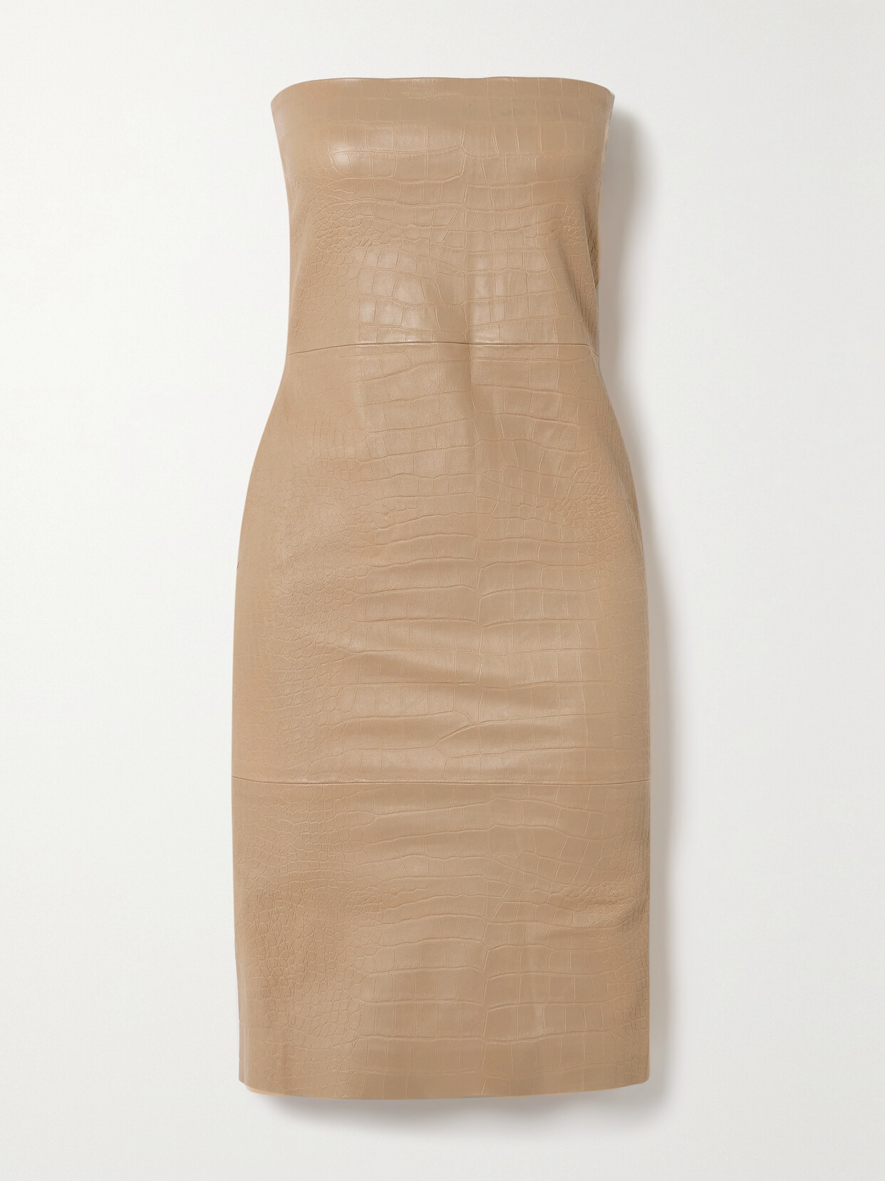 Sprwmn Strapless Croc-effect Leather Dress In Neutrals