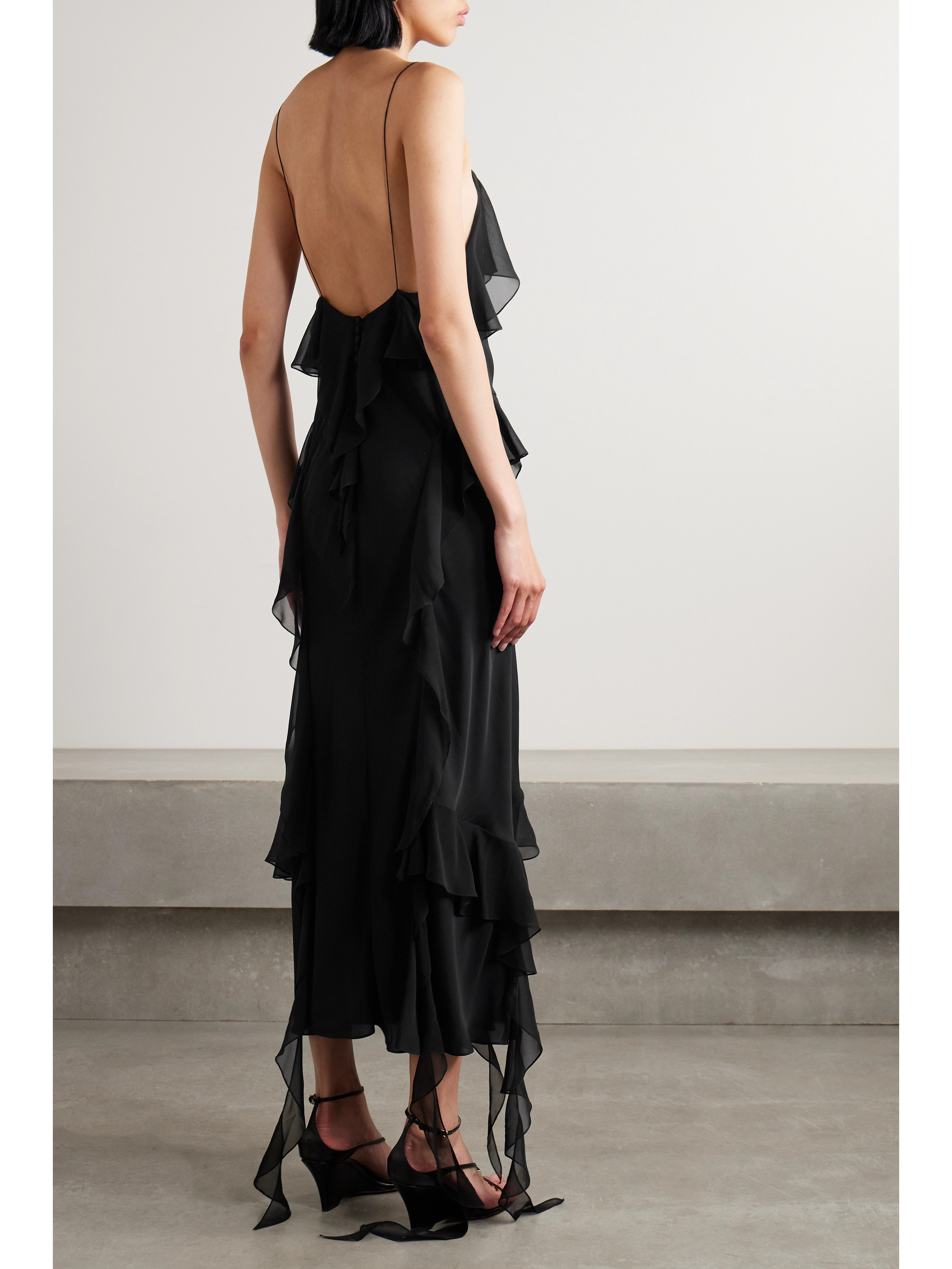 KHAITE Pim ruffled silk-georgette midi dress thumbnail