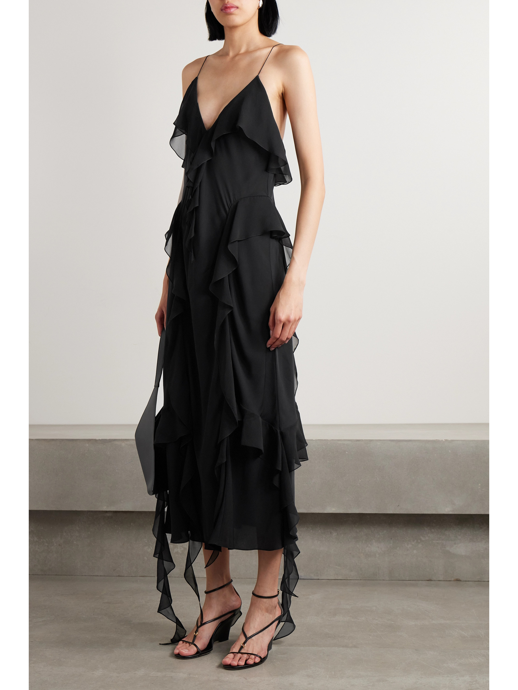 KHAITE Pim ruffled silk-georgette midi dress