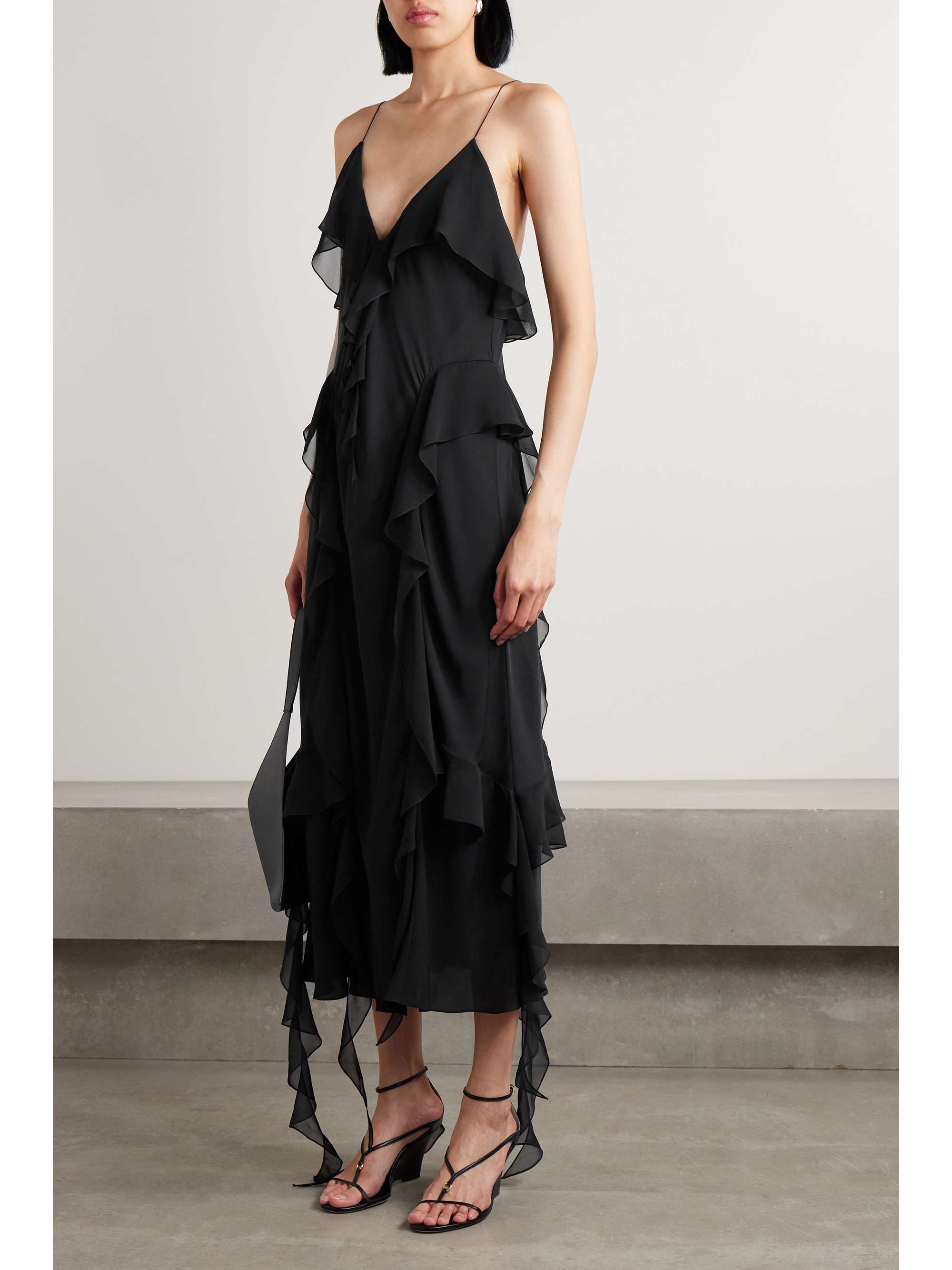 Pim ruffled silk georgette midi dress black US0
