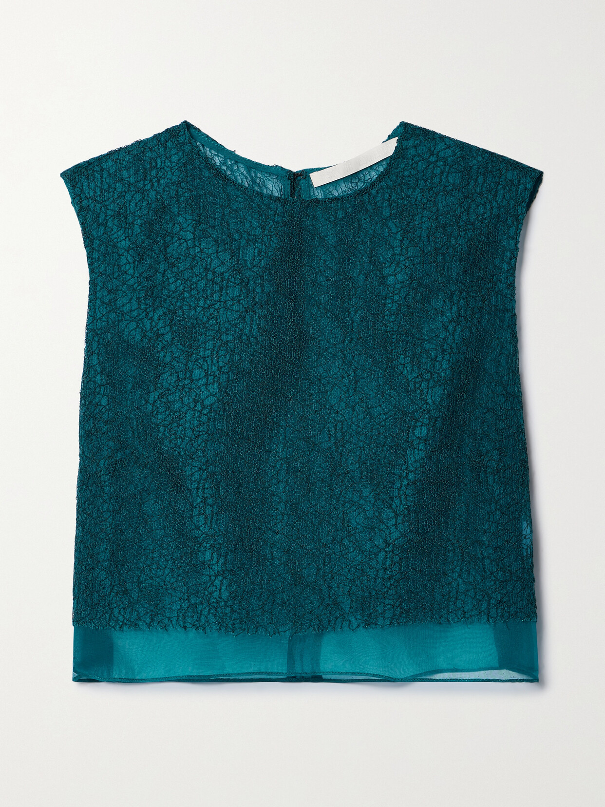 Jason Wu Collection Cropped Layered Corded Lace And Silk-organza Top In Ocean Seagreen