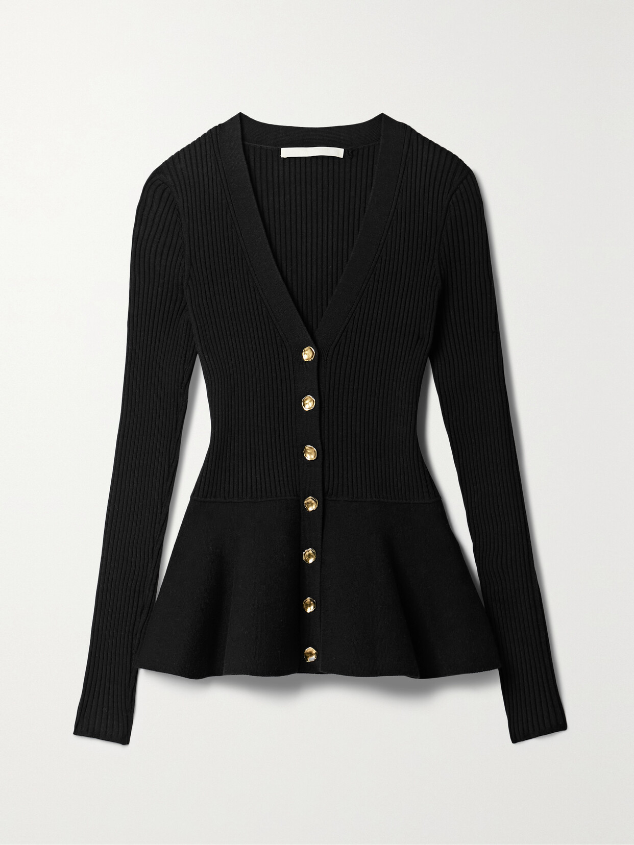 Shop Jason Wu Collection Ribbed-knit Peplum Cardigan In Black