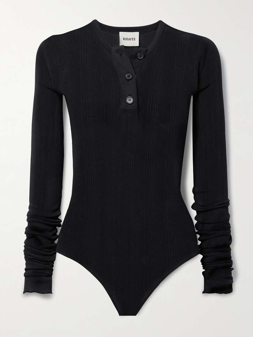 Khaite Janelle Ribbed Cotton-blend Thong Bodysuit - x large