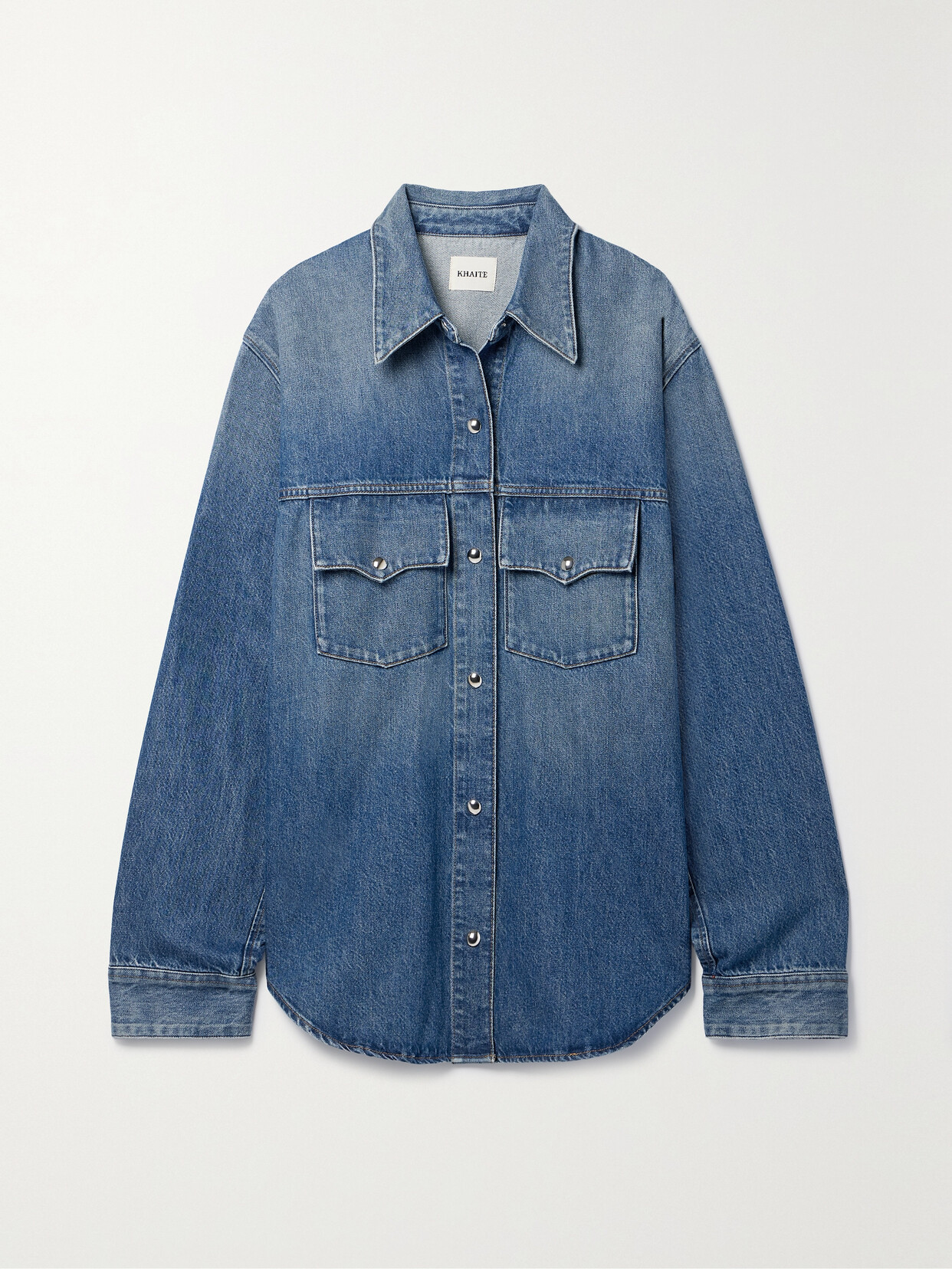 Shop Khaite Jinn Denim Shirt In Blue