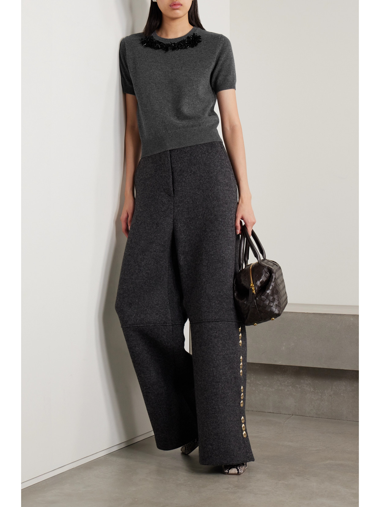 Shop Jason Wu Collection Embellished Wool And Cashmere-blend Sweater In Gray