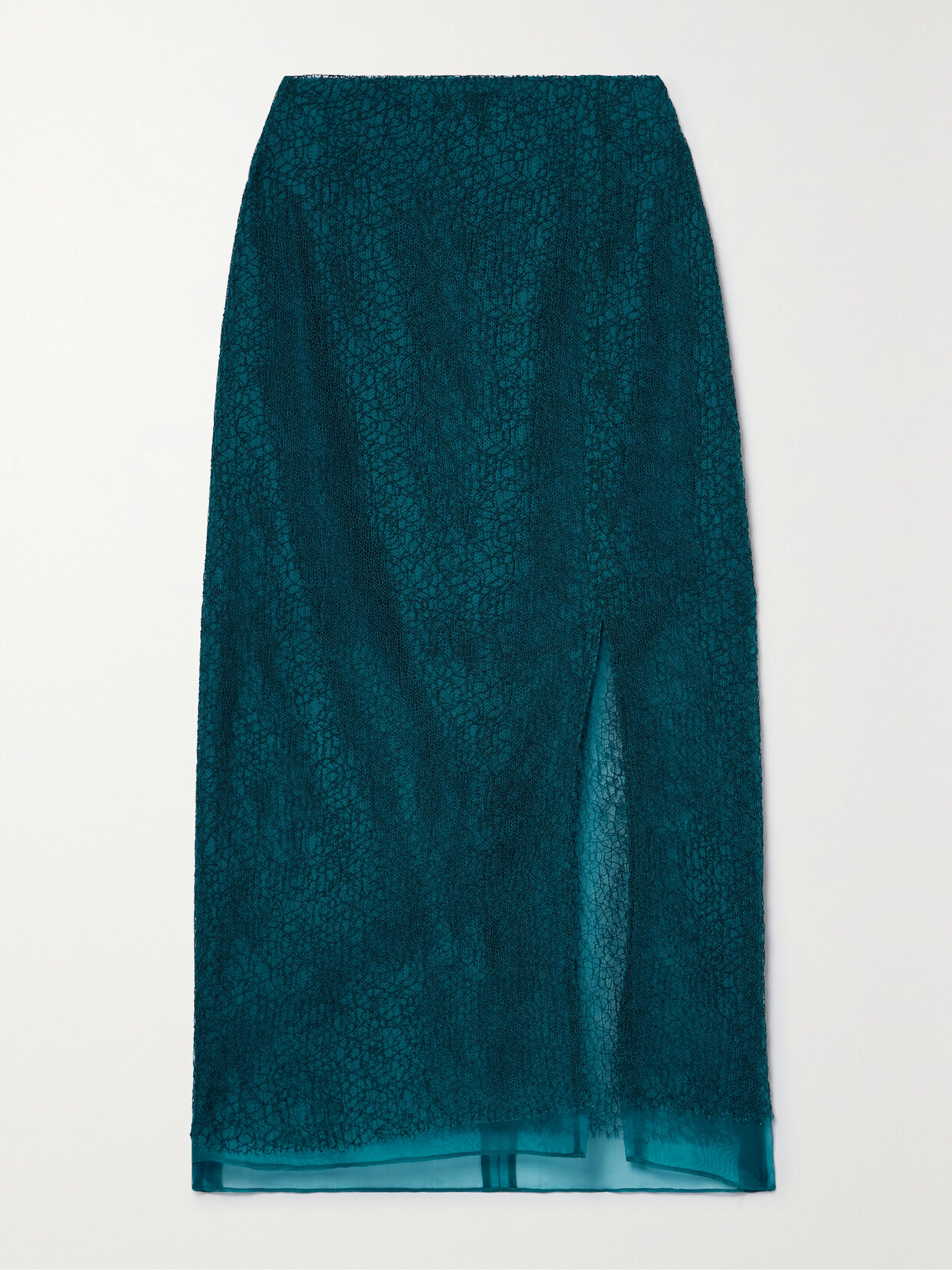 Jason Wu Collection Layered Corded Lace And Silk-organza Midi Skirt - Green