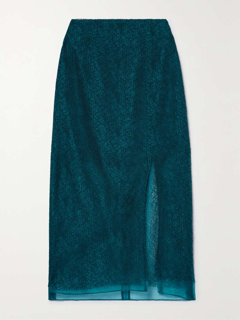 Jason Wu Collection Layered Corded Lace And Silk-organza Midi Skirt