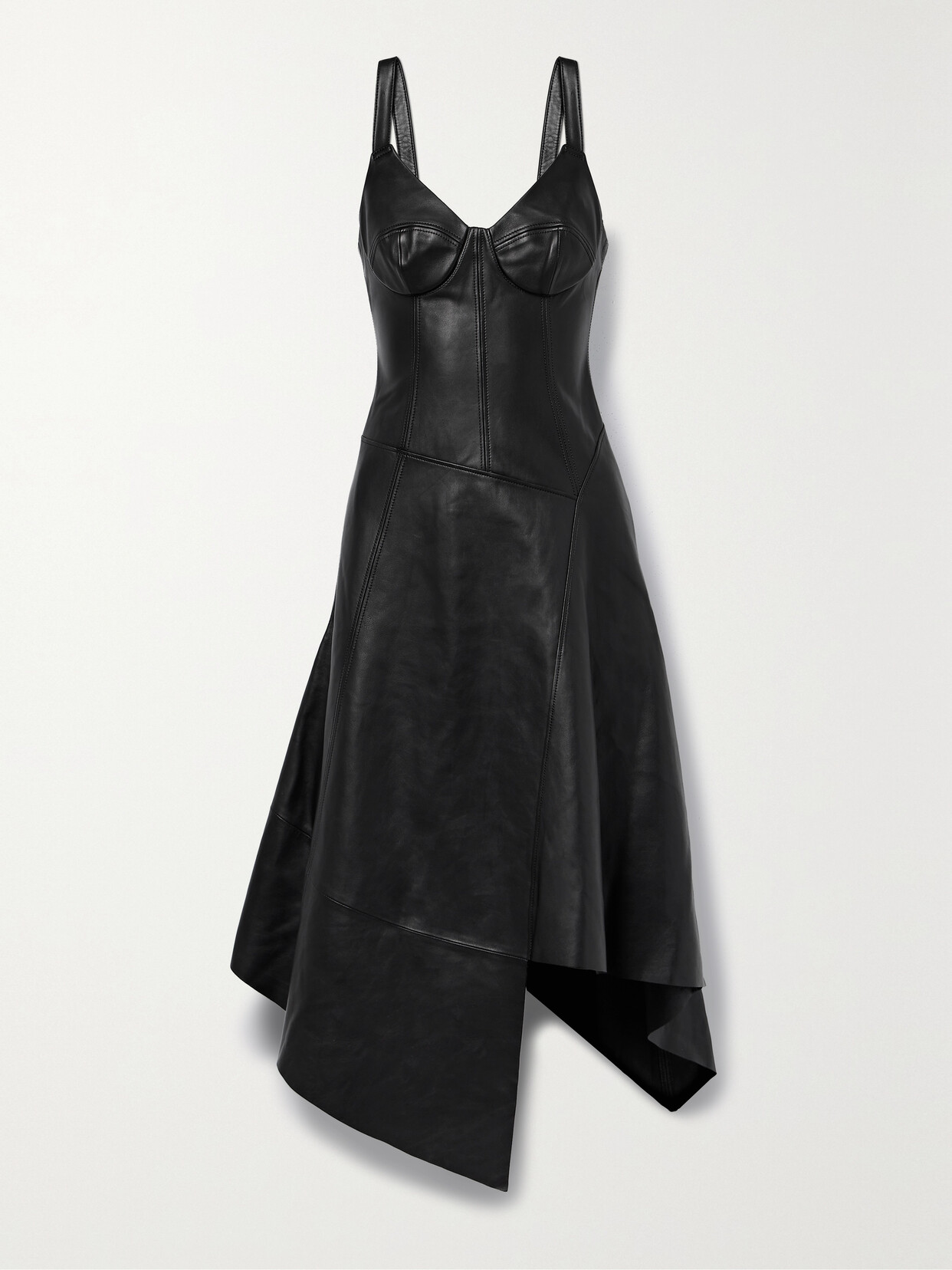 Shop Jason Wu Collection Asymmetric Paneled Leather Midi Dress In Black