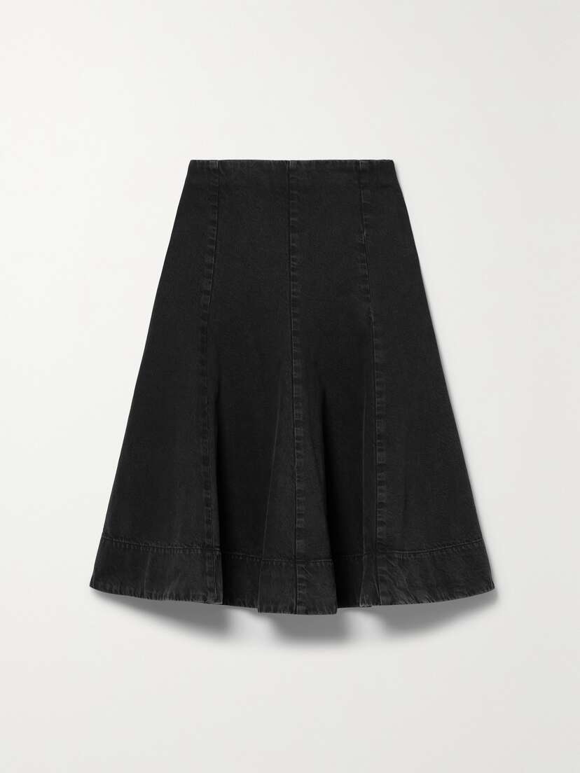 Khaite Lennox Pleated Denim Midi Skirt