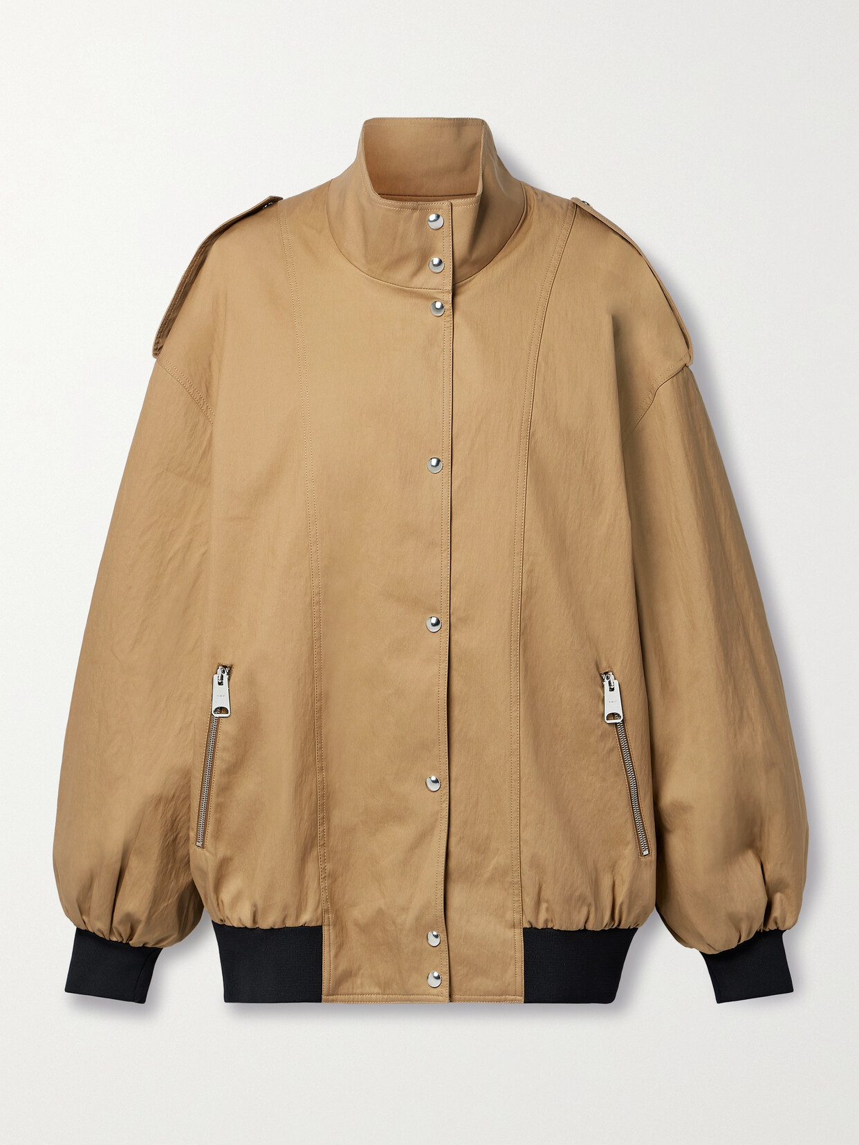 Shop Khaite Farris Oversized Paneled Cotton-blend Bomber Jacket In Brown