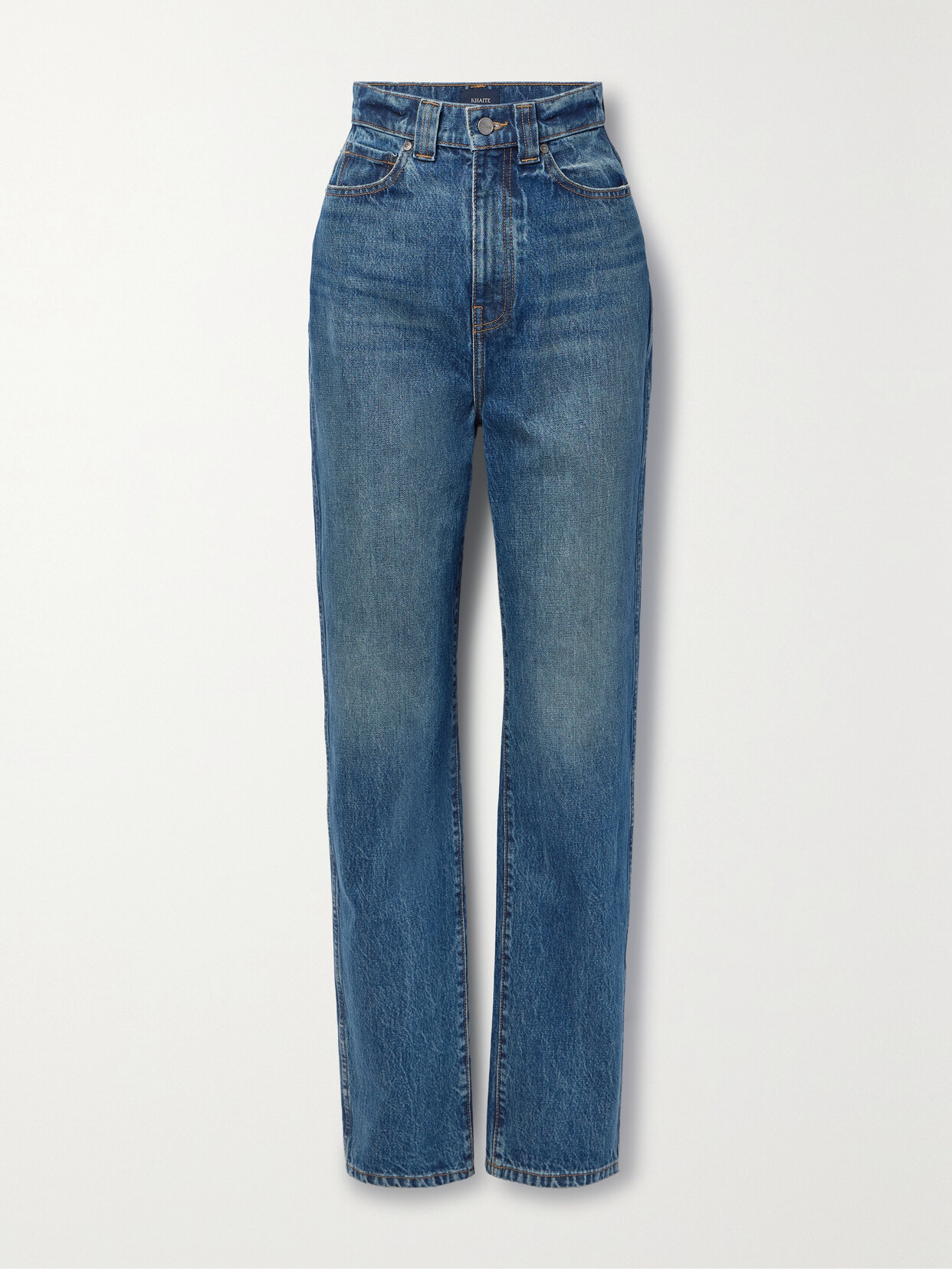 Shop Khaite Albi High-rise Straight-leg Jeans In Blue