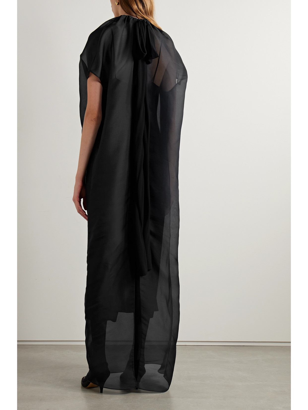 Shop Khaite Essie Gathered Silk-organza Gown In Black