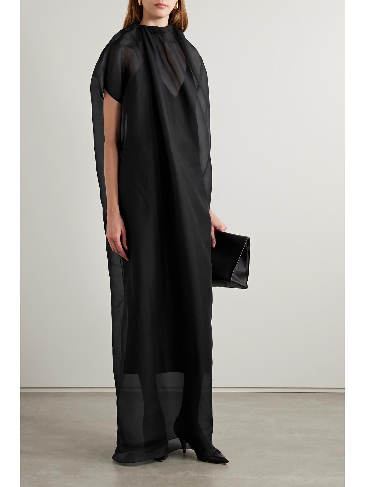 Shop Khaite Essie Gathered Silk-organza Gown In Black