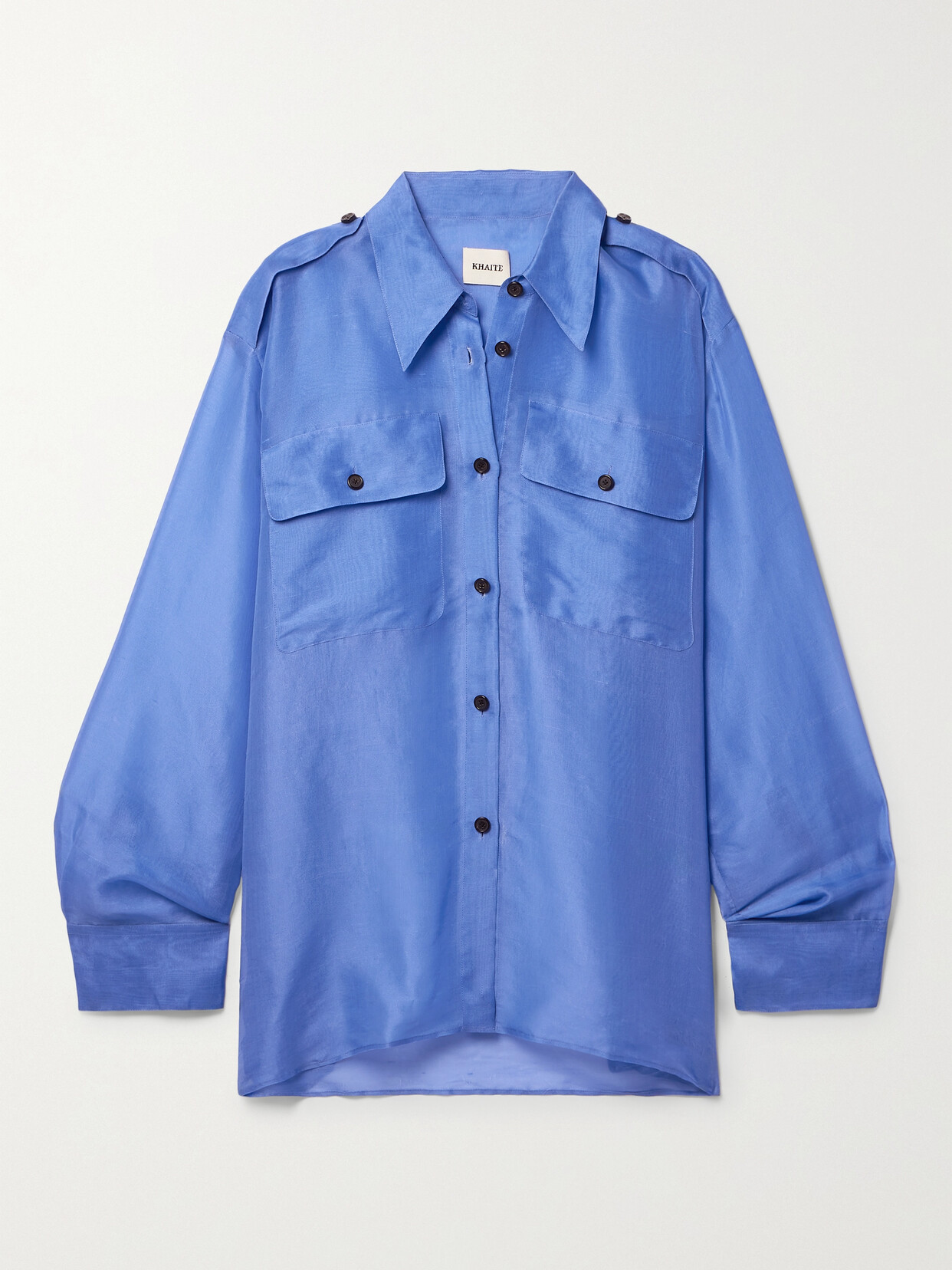 Khaite Missa Oversized Silk-organza Shirt In Blue