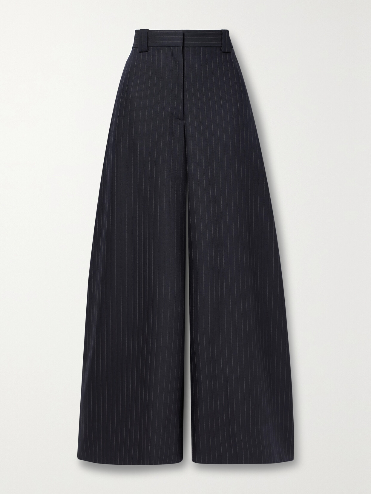 Khaite Jacob Pinstriped Herringbone Wool-blend Wide-leg Trousers In Blue