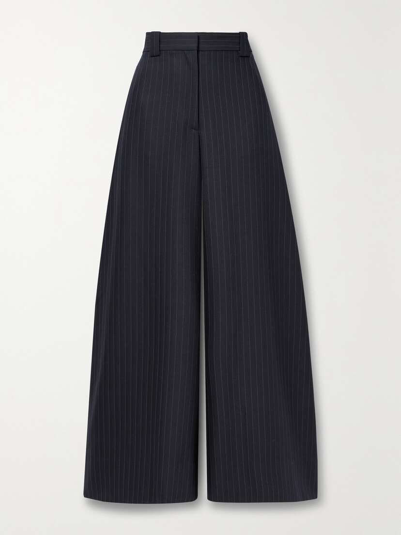 Khaite Jacob Pinstriped Herringbone Wool-blend Wide-leg Pants