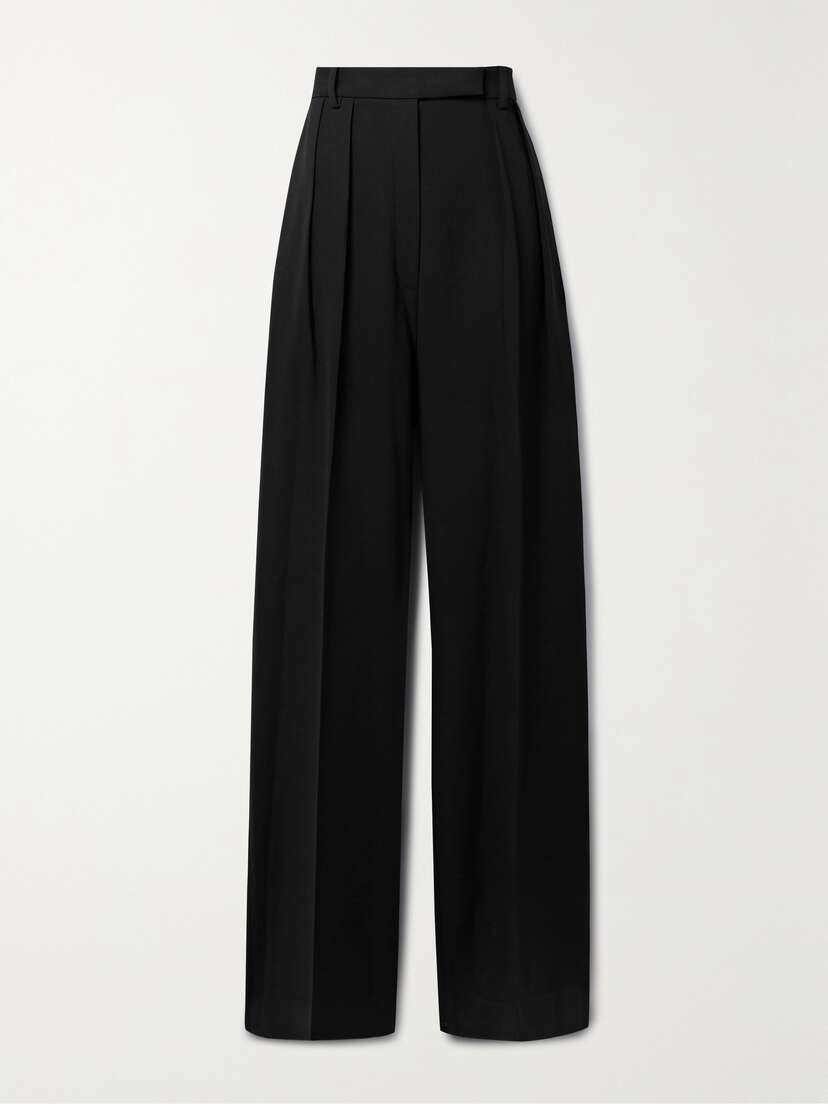 Khaite Cessie Pleated Woven Wide-leg Pants - US0