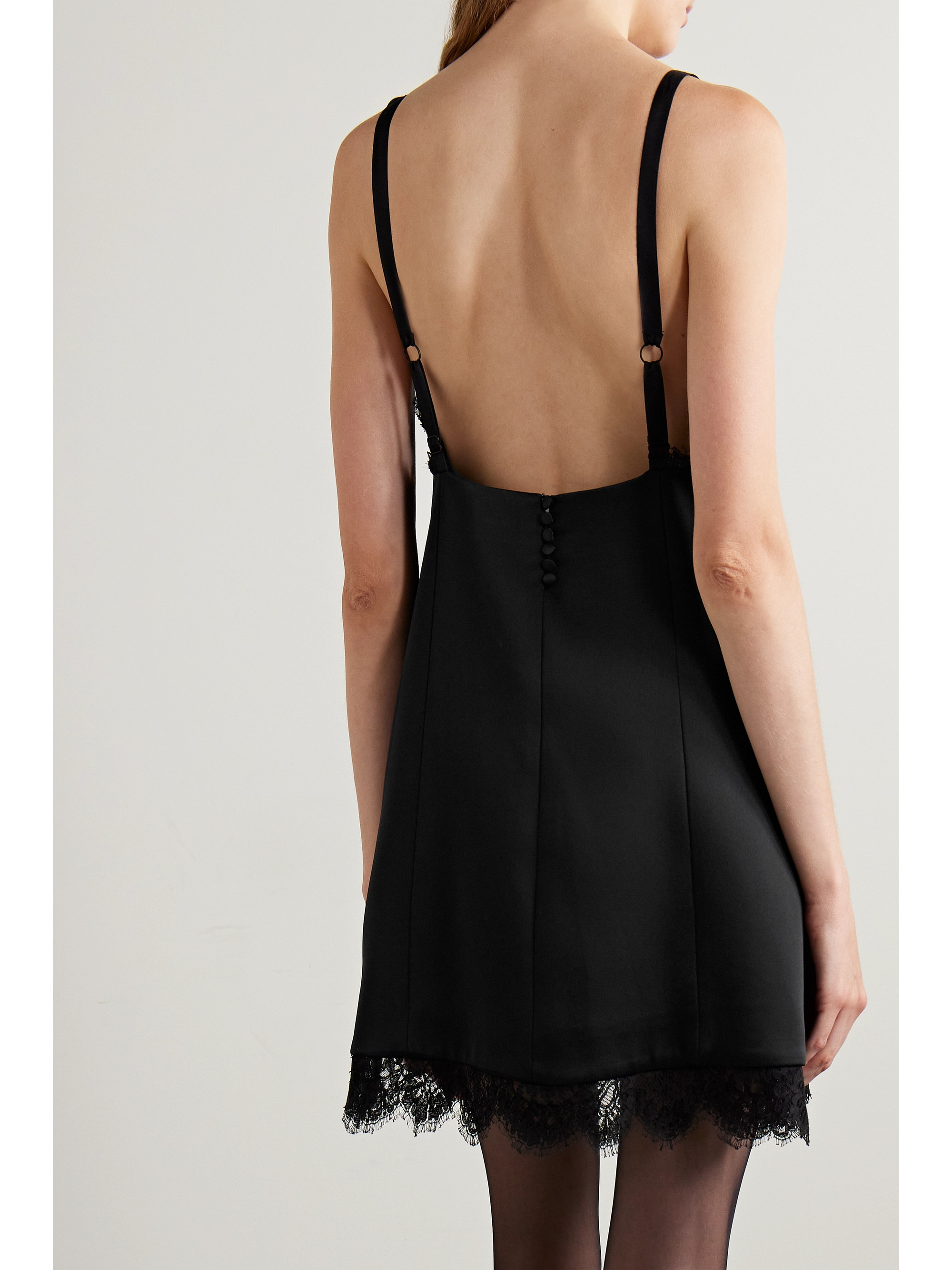 KHAITE Bo lace-trimmed paneled duchesse-satin mini dress