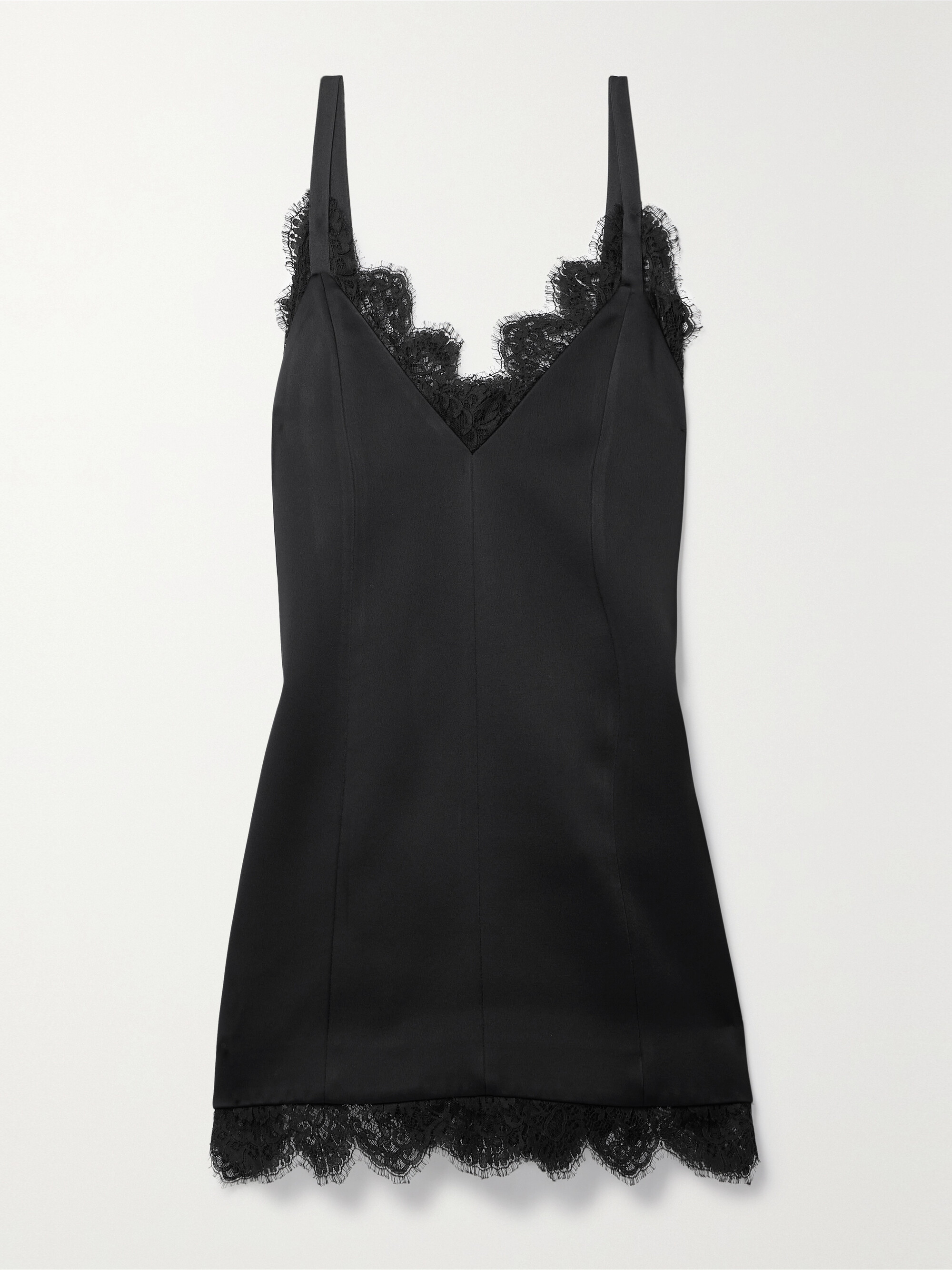 KHAITE Bo lace-trimmed paneled duchesse-satin mini dress