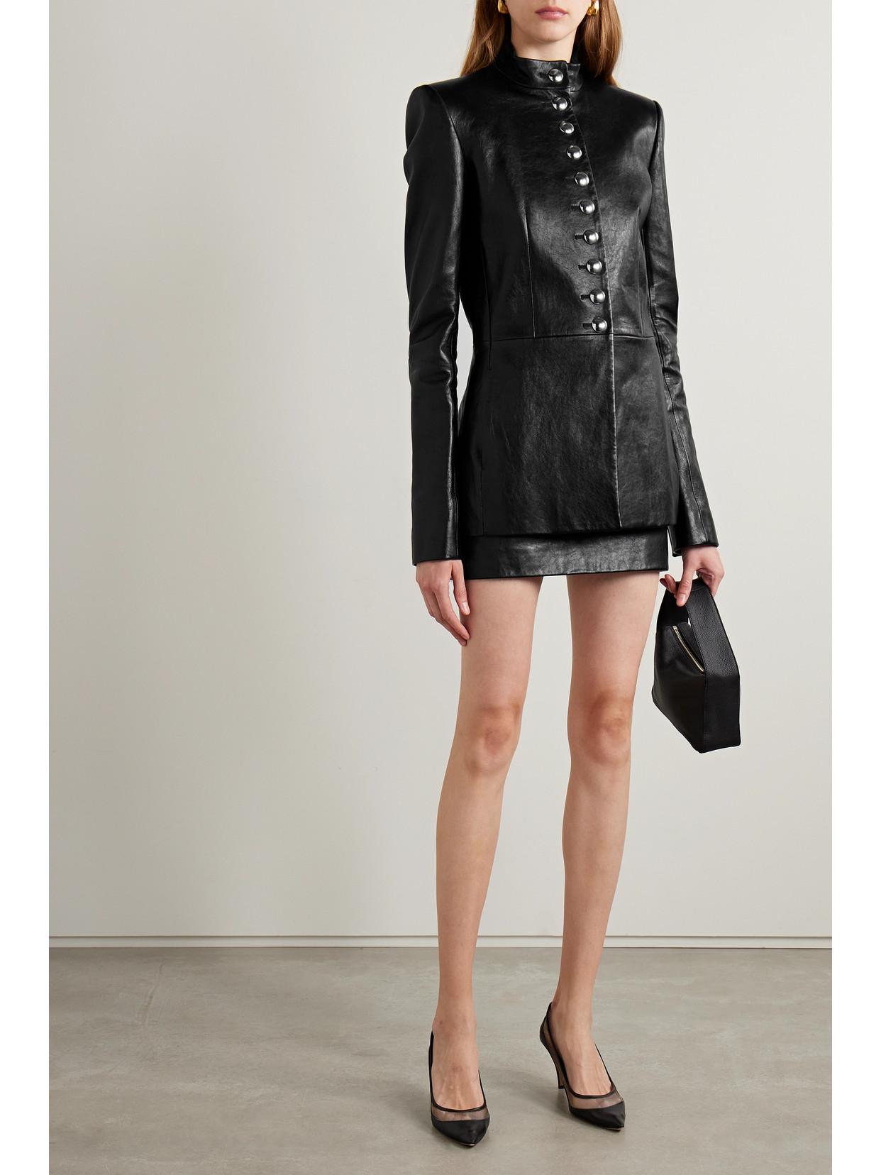 Khaite Standing Collar Leather Jacket In Black