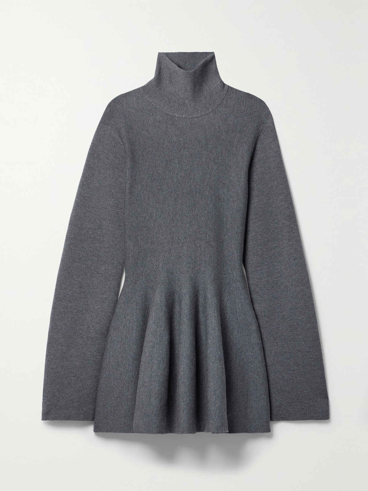 Shop Khaite Clarice Merino Wool-blend Turtleneck Mini Dress In Gray